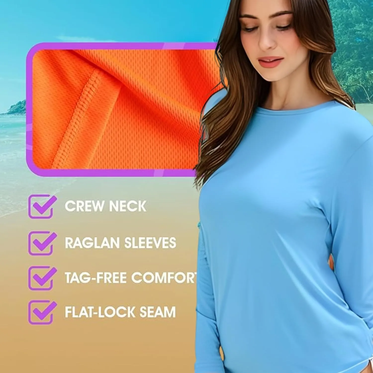 INGEAR Women's Long Sleeve Sun Protection Swim Shirt UV Womens Sun Shirts Rash Guard