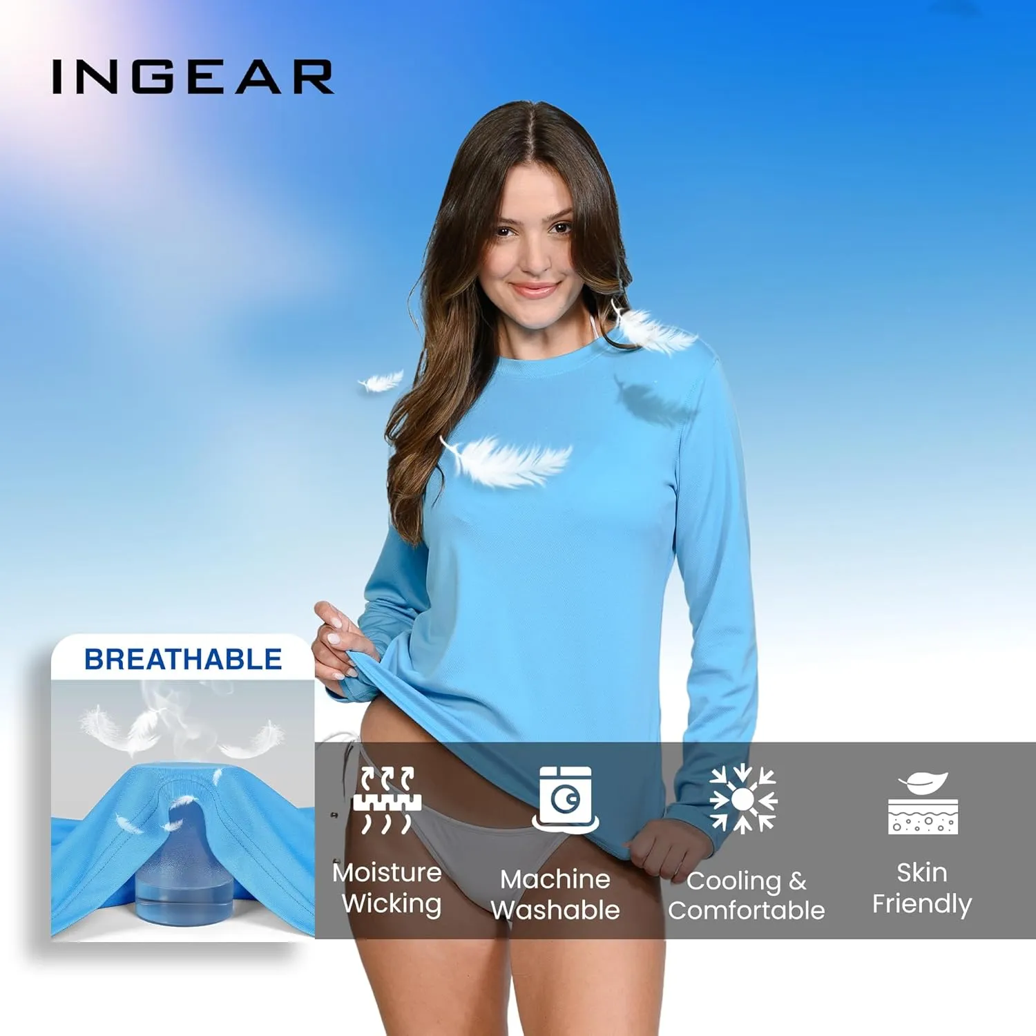 INGEAR Women's Long Sleeve Sun Protection Swim Shirt UV Womens Sun Shirts Rash Guard
