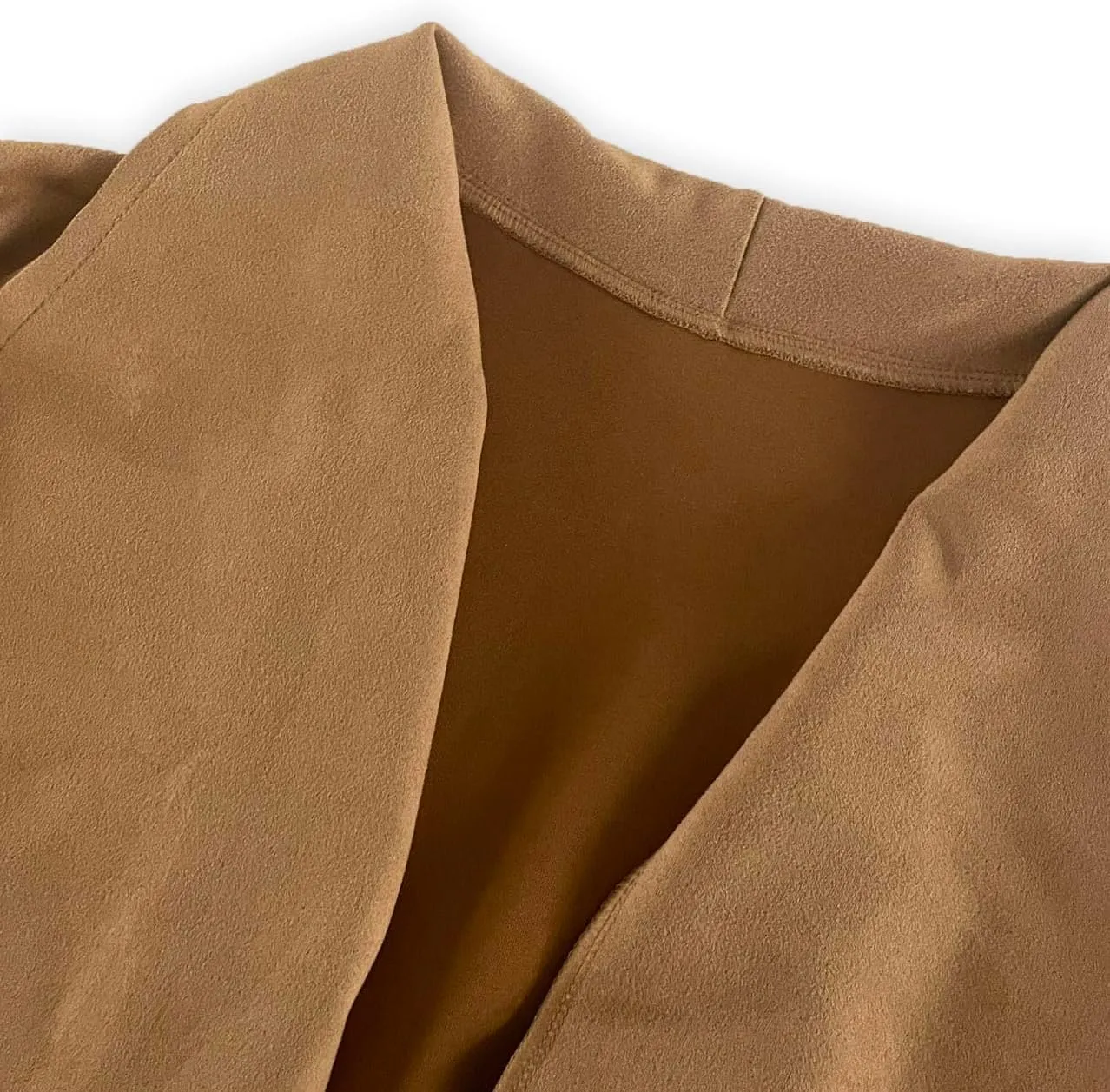 IVERIRMIN Women's Faux Suede Leather Lapel Open Front Jacket Dressy Casual Lightweight Cropped Coats Blazer with Pockets