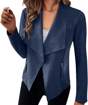 IVERIRMIN Women's Faux Suede Leather Lapel Open Front Jacket Dressy Casual Lightweight Cropped Coats Blazer with Pockets