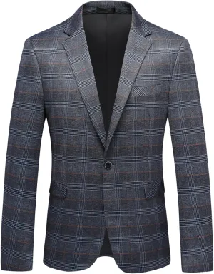 Iynnijoy Men's Plaid Blazer Casual Sports Coat Slim Fit Plaid Suit Jackets for Party Wedding