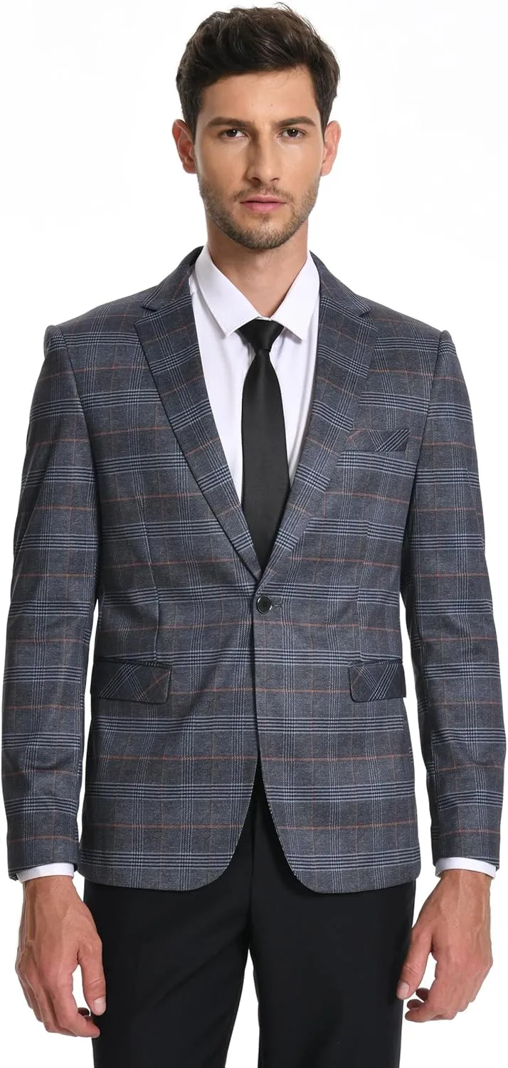Iynnijoy Men's Plaid Blazer Casual Sports Coat Slim Fit Plaid Suit Jackets for Party Wedding