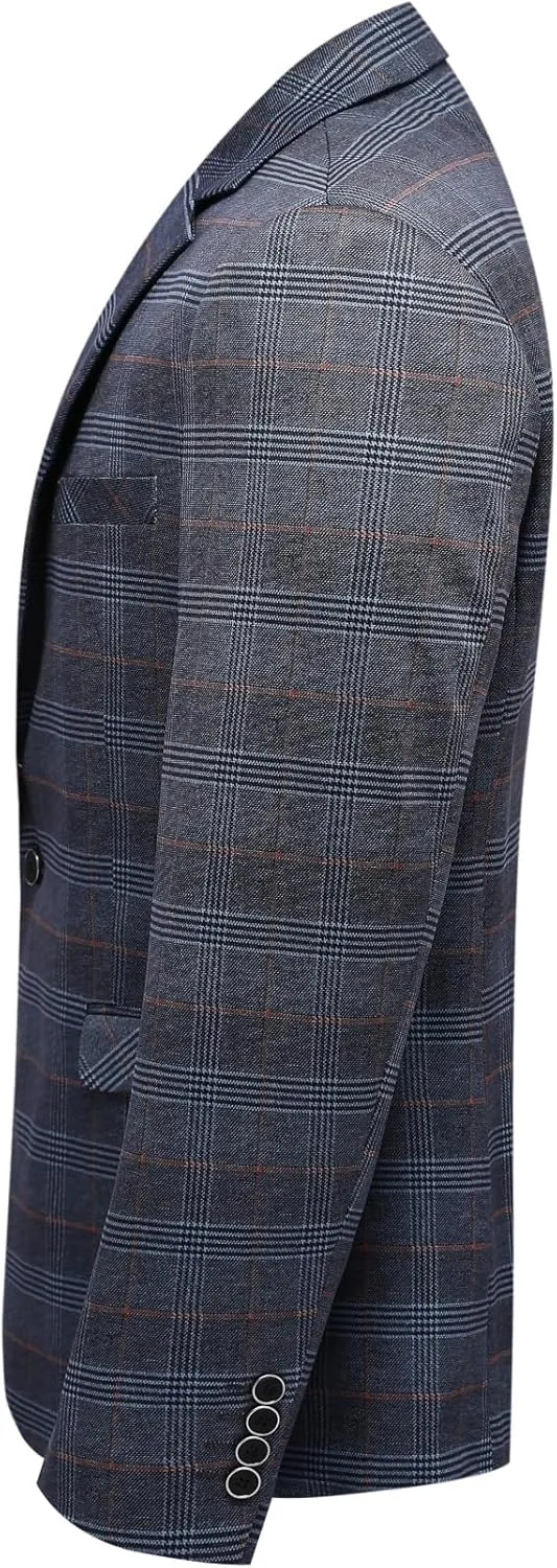 Iynnijoy Men's Plaid Blazer Casual Sports Coat Slim Fit Plaid Suit Jackets for Party Wedding