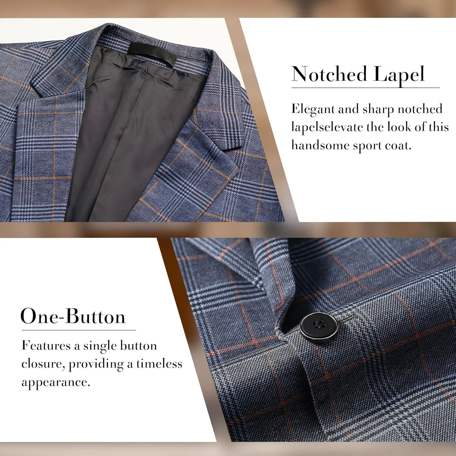 Iynnijoy Men's Plaid Blazer Casual Sports Coat Slim Fit Plaid Suit Jackets for Party Wedding