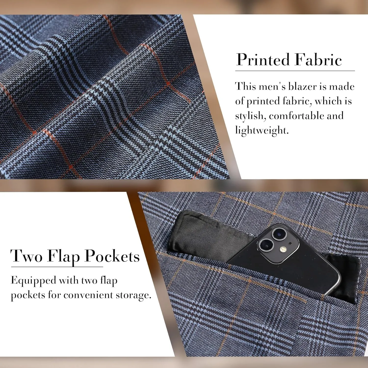 Iynnijoy Men's Plaid Blazer Casual Sports Coat Slim Fit Plaid Suit Jackets for Party Wedding