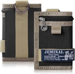 JEMINAL Trifold Wallet for Men Canvas Outdoor Sports Keychain Wallet with Multiple Card Slots and ID Window Black