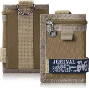JEMINAL Trifold Wallet for Men Canvas Outdoor Sports Keychain Wallet with Multiple Card Slots and ID Window Khaki