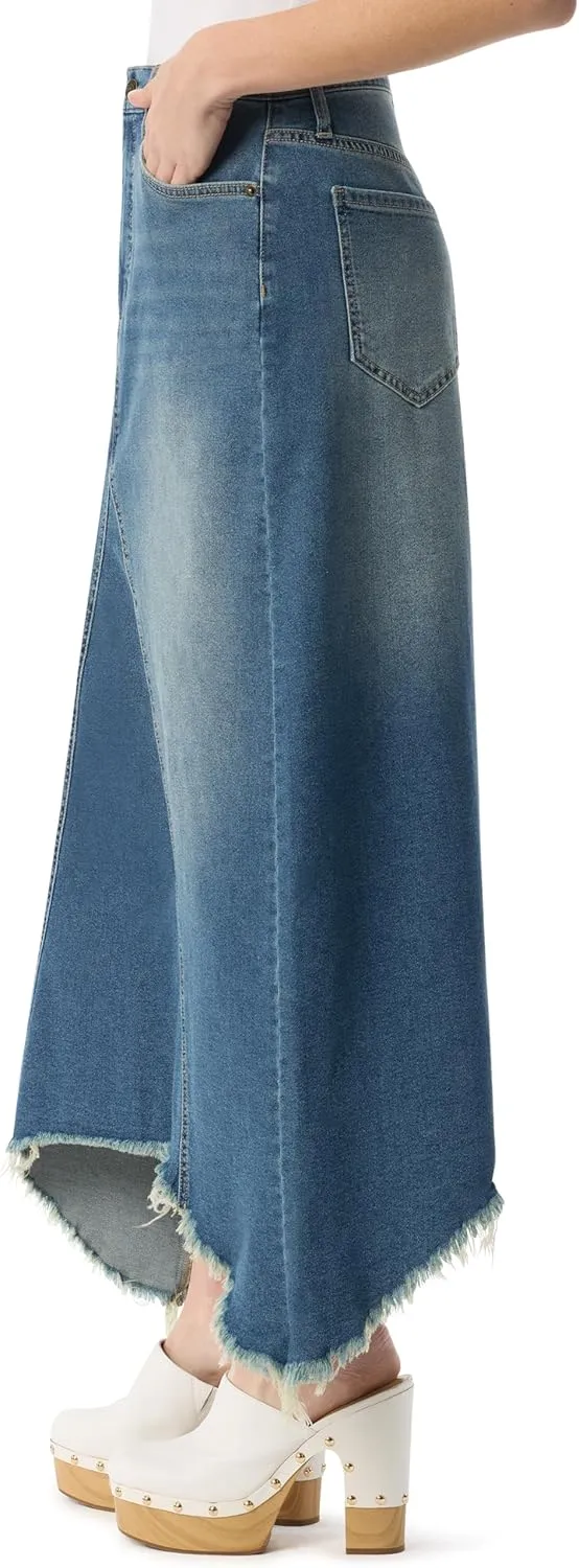 Jessica Simpson Women's Della Drape Zip Front 5-Pocket Maxi Jean Skirt Standard