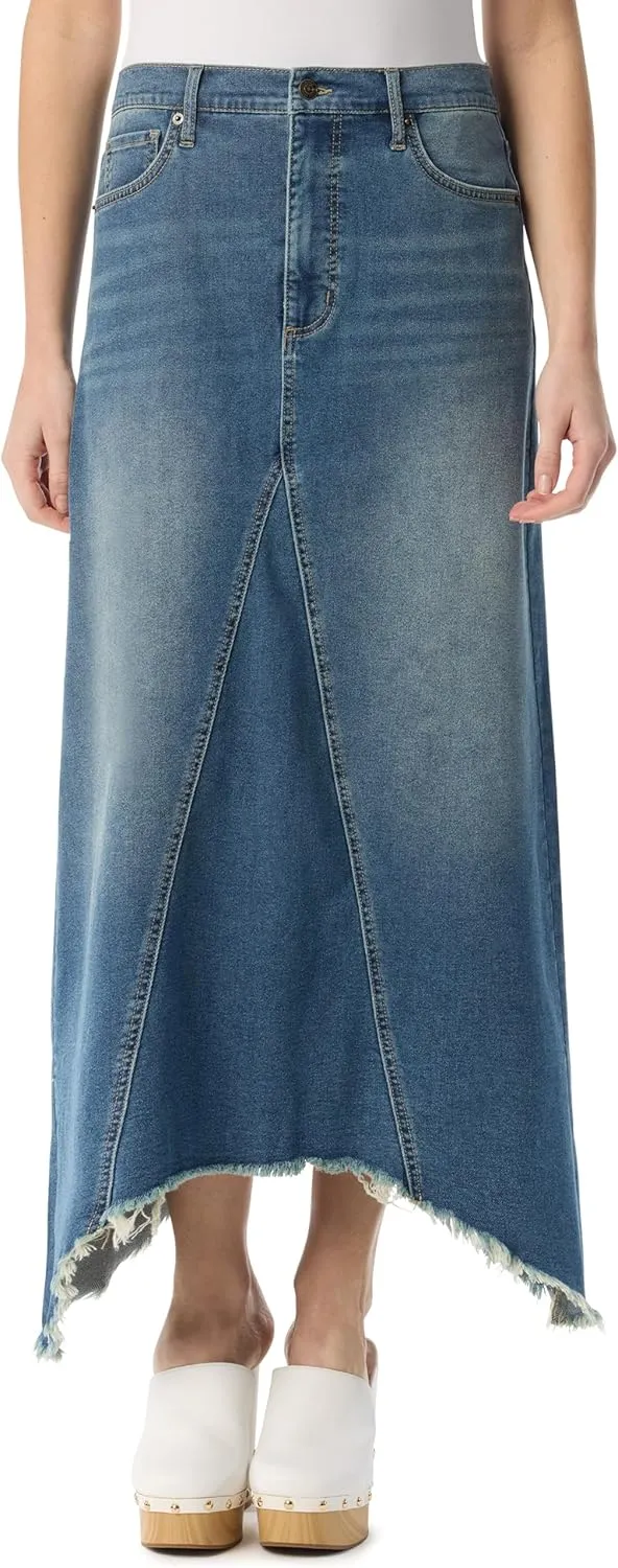 Jessica Simpson Women's Della Drape Zip Front 5-Pocket Maxi Jean Skirt Standard