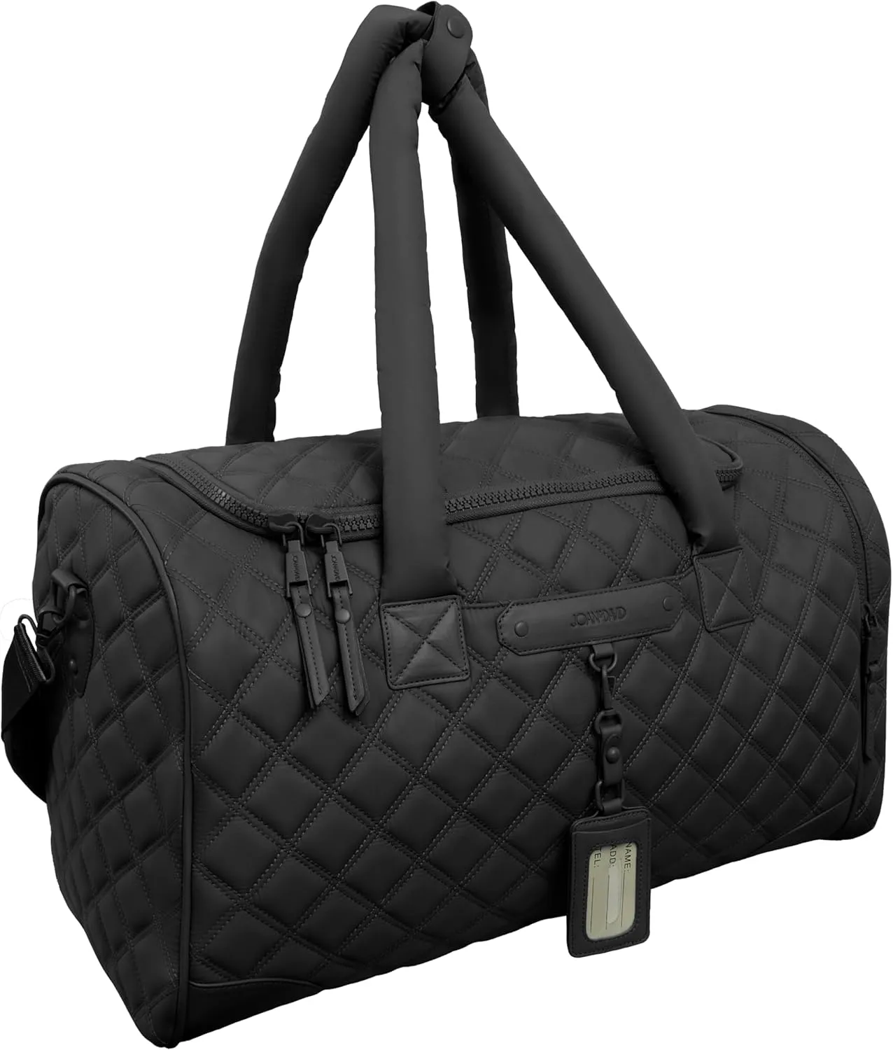 Joan & David 20 Inch Diamond Quilted Puffer Nylon Carry-On Foldable Travel Duffle (Black)
