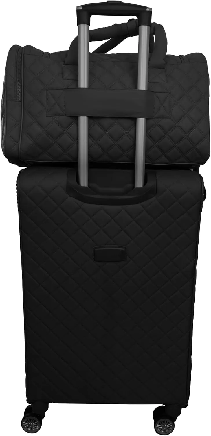 Joan & David 20 Inch Diamond Quilted Puffer Nylon Carry-On Foldable Travel Duffle (Black)