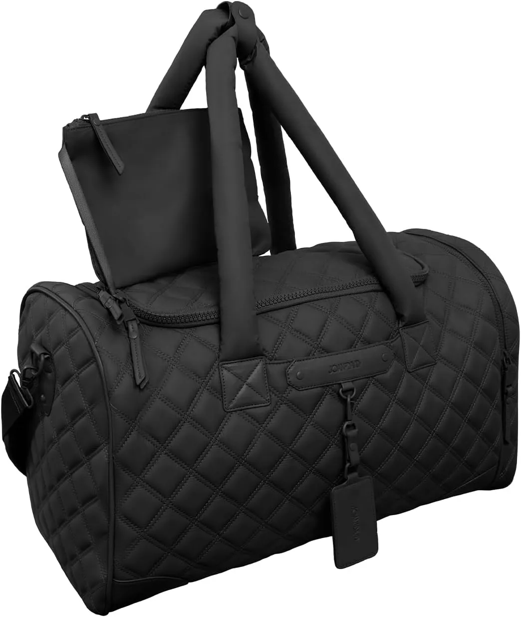 Joan & David 20 Inch Diamond Quilted Puffer Nylon Carry-On Foldable Travel Duffle (Black)