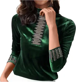 jovati Velour Long Shirt for Women Velvet Half High Neck Pullover Tops Plus Size Loose Long Sleeve T Shirts Tunic Blouse