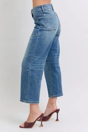 Judy Blue High-Waisted Utility Pocket Crop Wide-Leg Jeans  Durable, Stretchy, and Stylish Everyday Denim - 88904