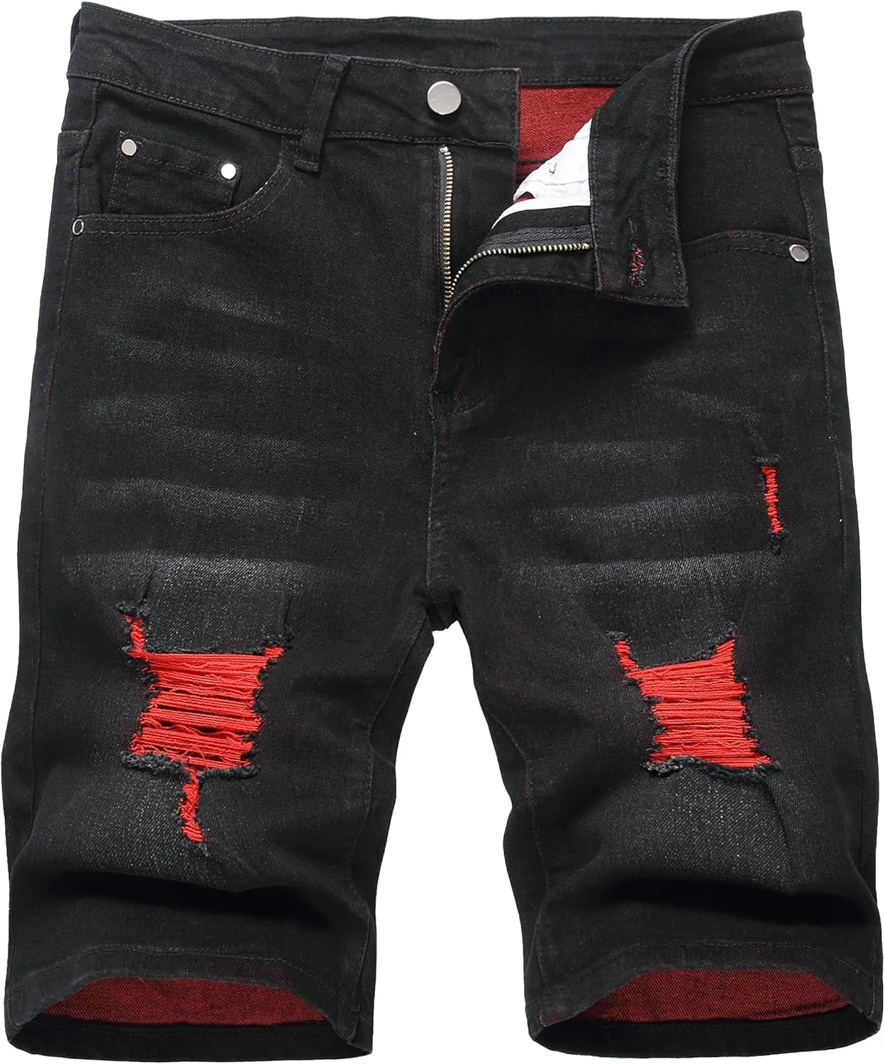 JUNBAOSS Men's Slim Fit Stretch Denim Shorts Ripped Skinny Jean Shorts for Men,Fashion Straight Comfort Flex Waist Short