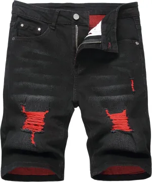 JUNBAOSS Men's Slim Fit Stretch Denim Shorts Ripped Skinny Jean Shorts for Men,Fashion Straight Comfort Flex Waist Short