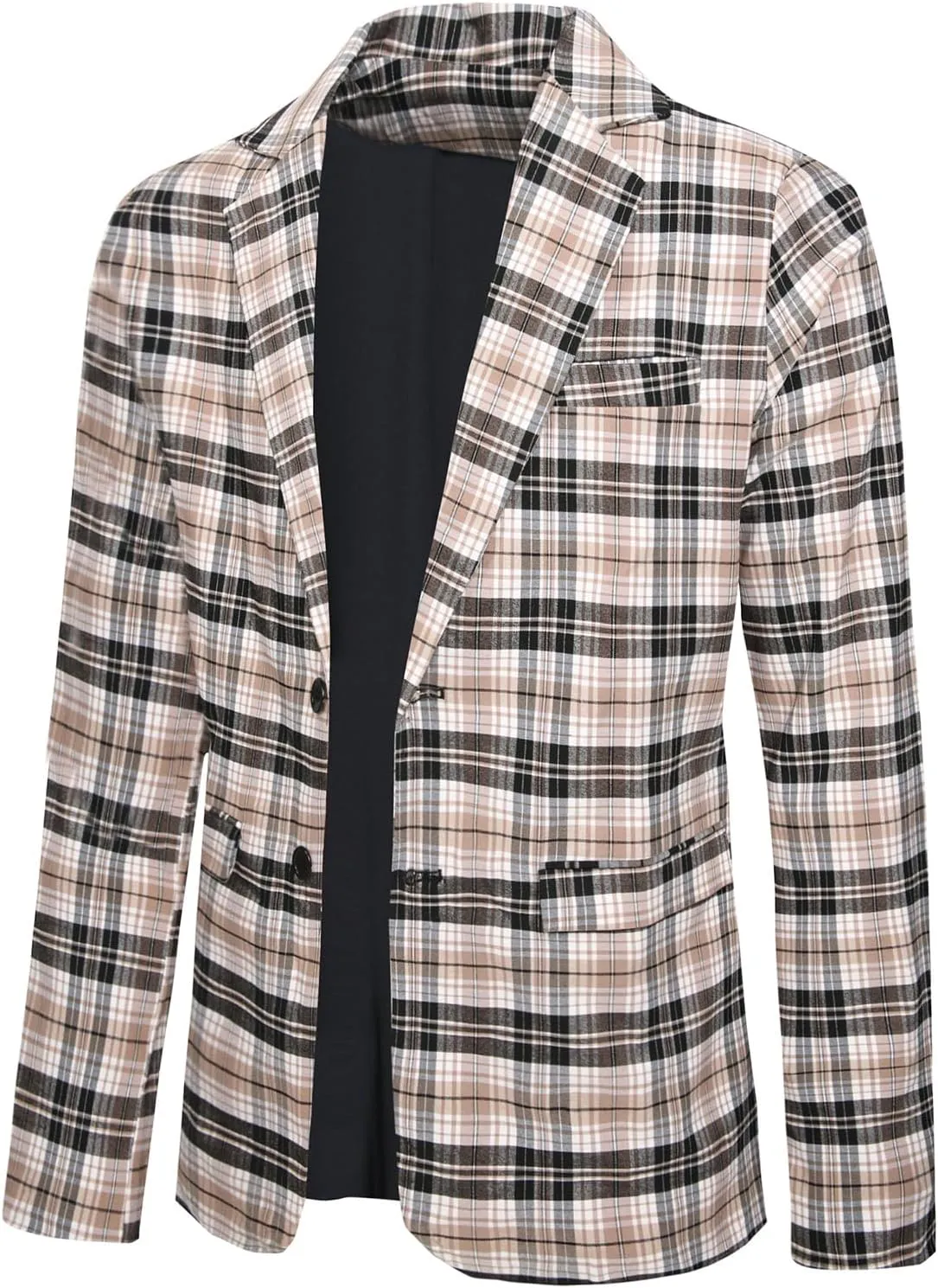 Keevoom Mens Blazer Slim Fit Plaid Suit Jacket Two Button Lightweight Casual Sport Coats Checkered Blazer
