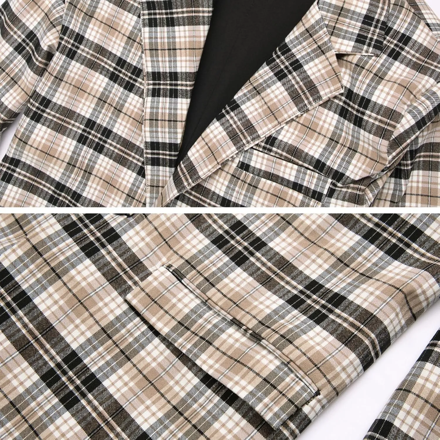 Keevoom Mens Blazer Slim Fit Plaid Suit Jacket Two Button Lightweight Casual Sport Coats Checkered Blazer