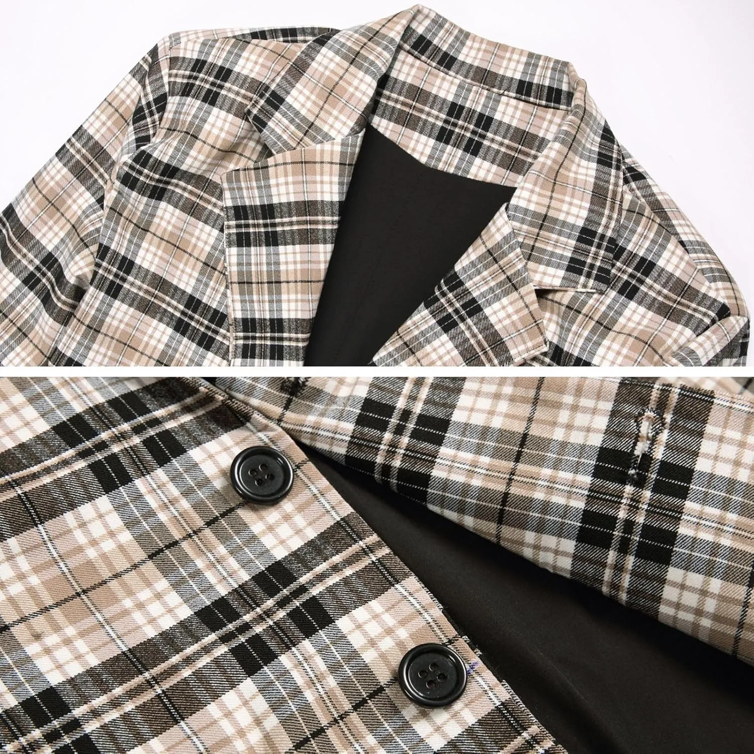 Keevoom Mens Blazer Slim Fit Plaid Suit Jacket Two Button Lightweight Casual Sport Coats Checkered Blazer