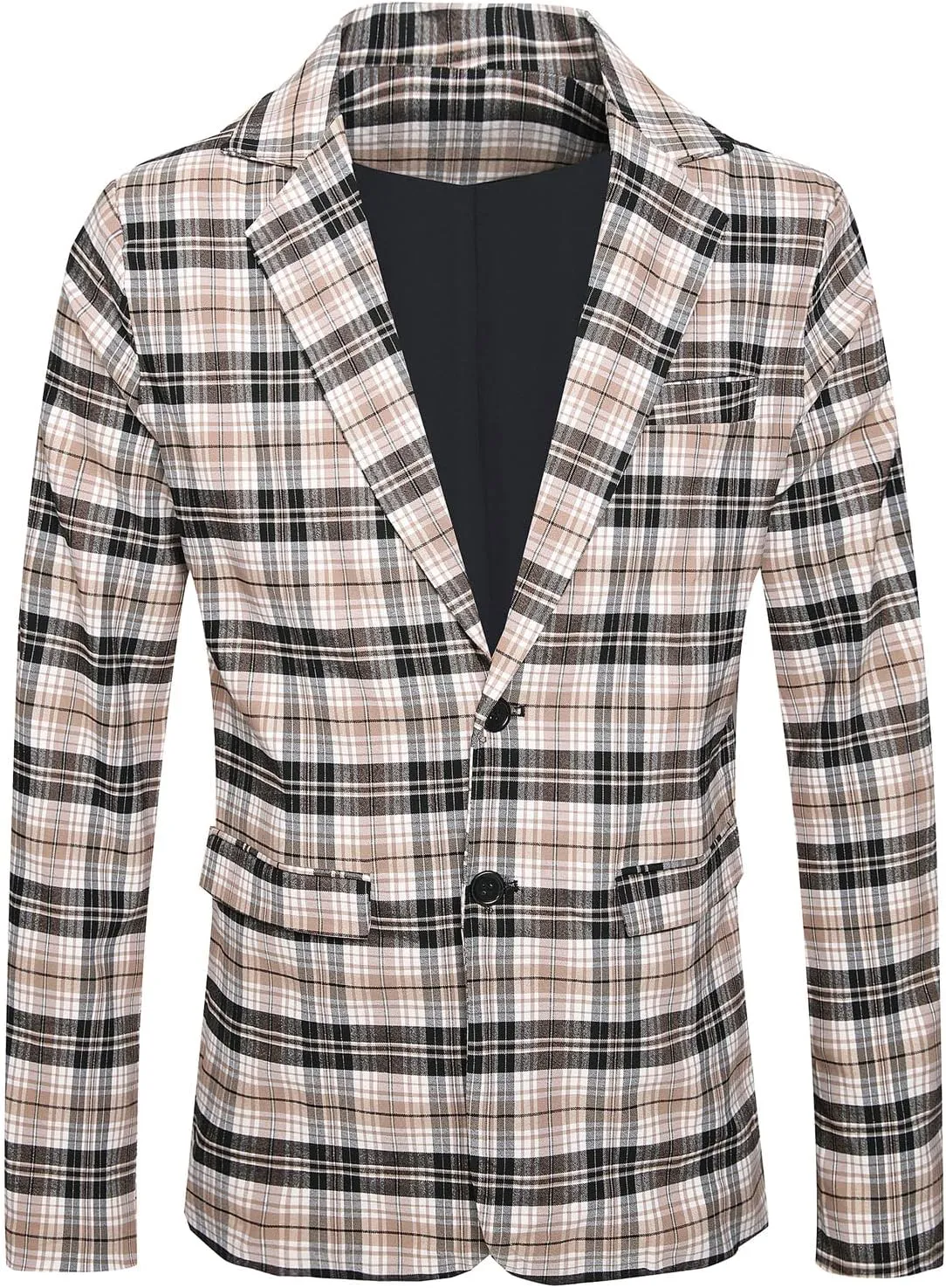 Keevoom Mens Blazer Slim Fit Plaid Suit Jacket Two Button Lightweight Casual Sport Coats Checkered Blazer