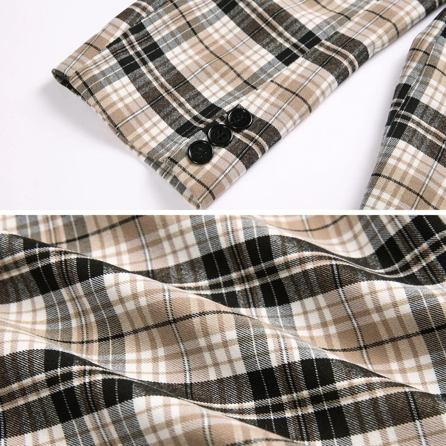 Keevoom Mens Blazer Slim Fit Plaid Suit Jacket Two Button Lightweight Casual Sport Coats Checkered Blazer