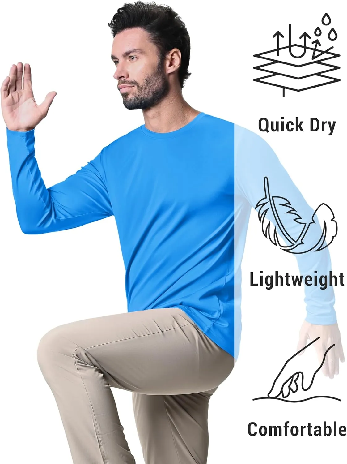 KEFITEVD Men's UPF 80  Sun Shirts Long Sleeve UV SPF Shirts Quick Dry Lightweight Rash Guard Polyester Swim T-Shirt