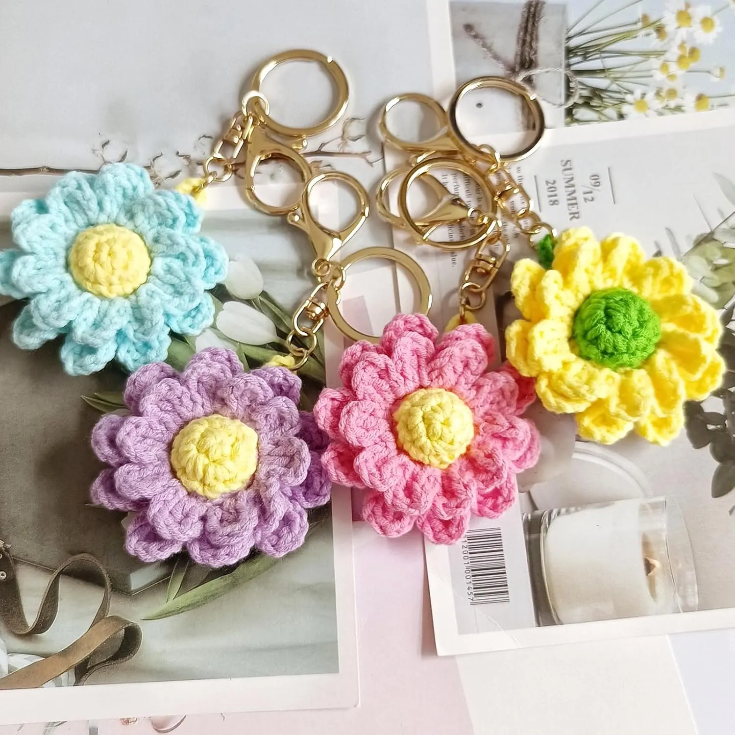 Keychain Handmade Weaving Cute Flower Keychains Gift for Car keys Bag Wallet Purse Women Girls