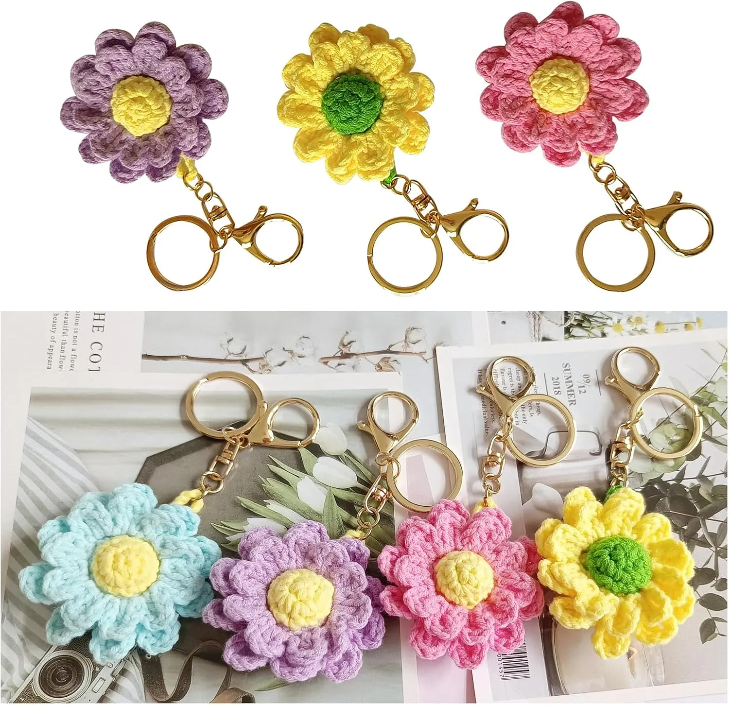 Keychain Handmade Weaving Cute Flower Keychains Gift for Car keys Bag Wallet Purse Women Girls