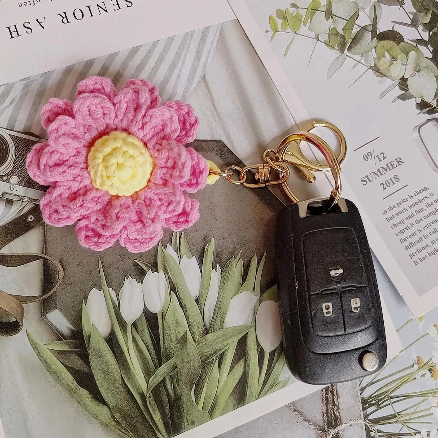 Keychain Handmade Weaving Cute Flower Keychains Gift for Car keys Bag Wallet Purse Women Girls