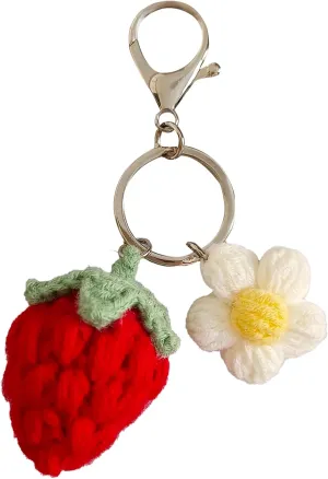 Keychain Handmade Weaving Cute Strawberry Flower Keychains Gift for Car keys Bag Wallet Purse Women Girls