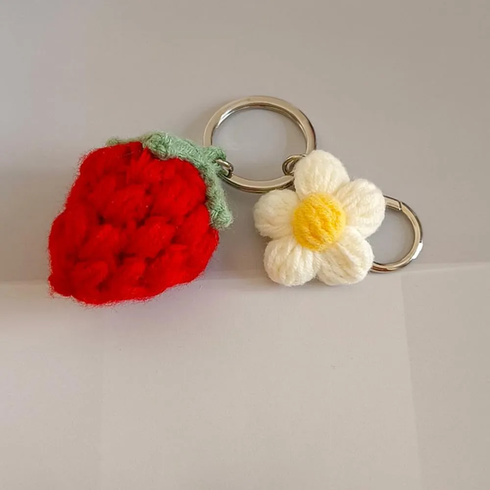 Keychain Handmade Weaving Cute Strawberry Flower Keychains Gift for Car keys Bag Wallet Purse Women Girls