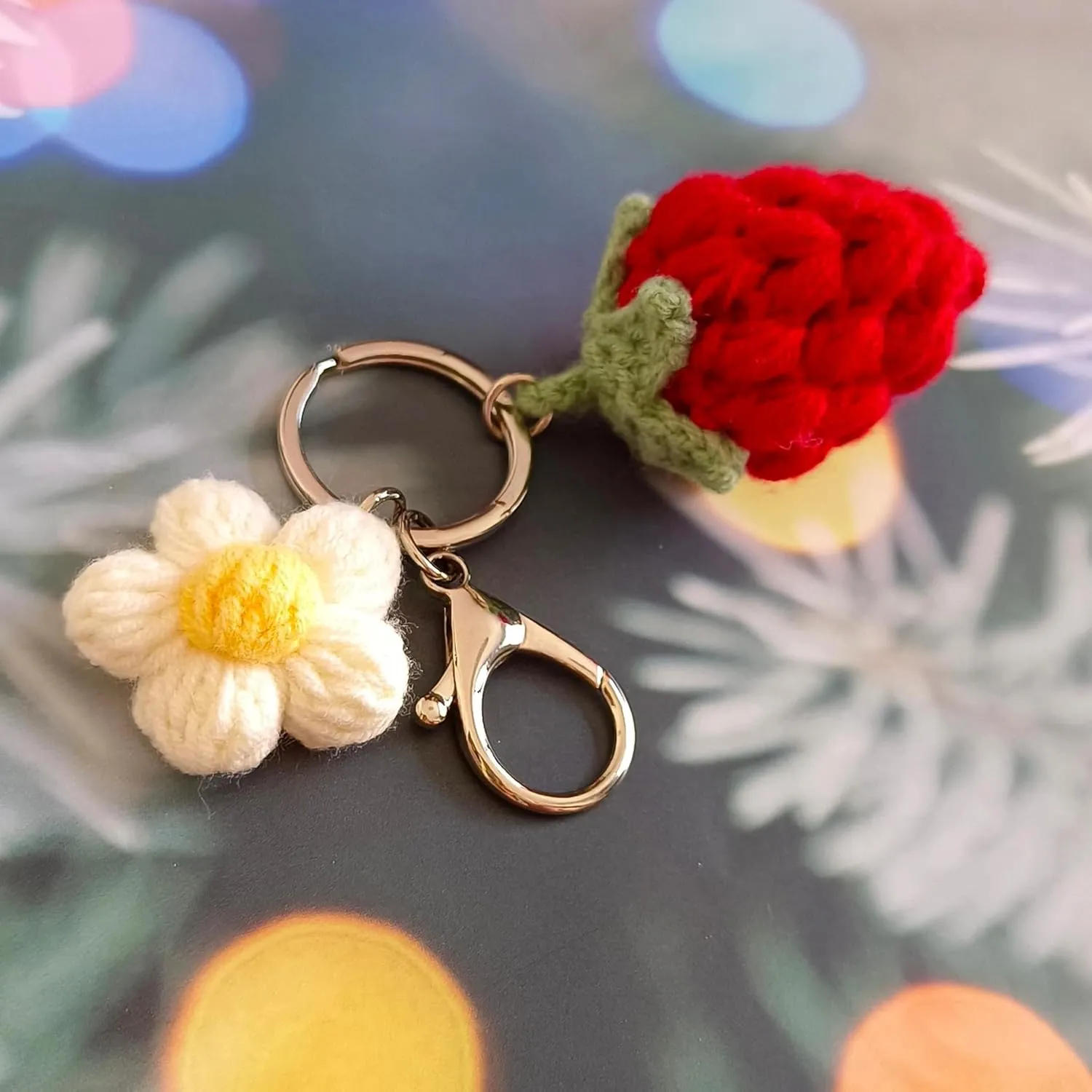 Keychain Handmade Weaving Cute Strawberry Flower Keychains Gift for Car keys Bag Wallet Purse Women Girls