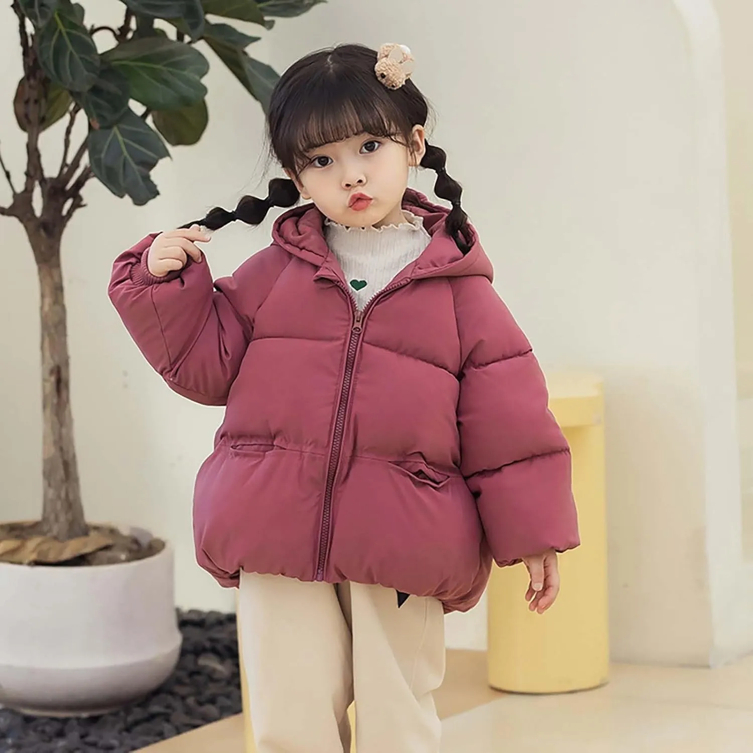 Kids Toddler Baby Girls Boys Winter Warm Thick Solid Cotton Long Sleeve Padded Jacket Coat Clothes Kid's Wear
