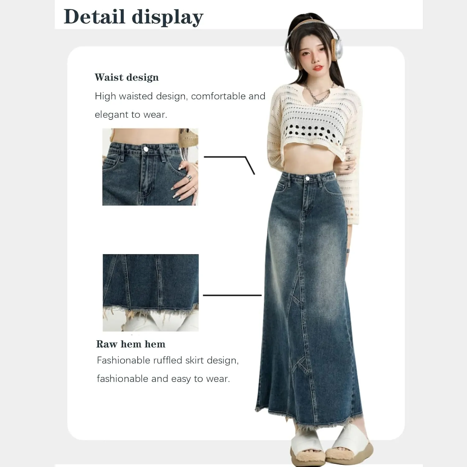 Korean Retro Denim Skirt Women's High Waist Back Split Fishtail Long Skirt Women's Casual Half Skirt Gothic Denim Skirt