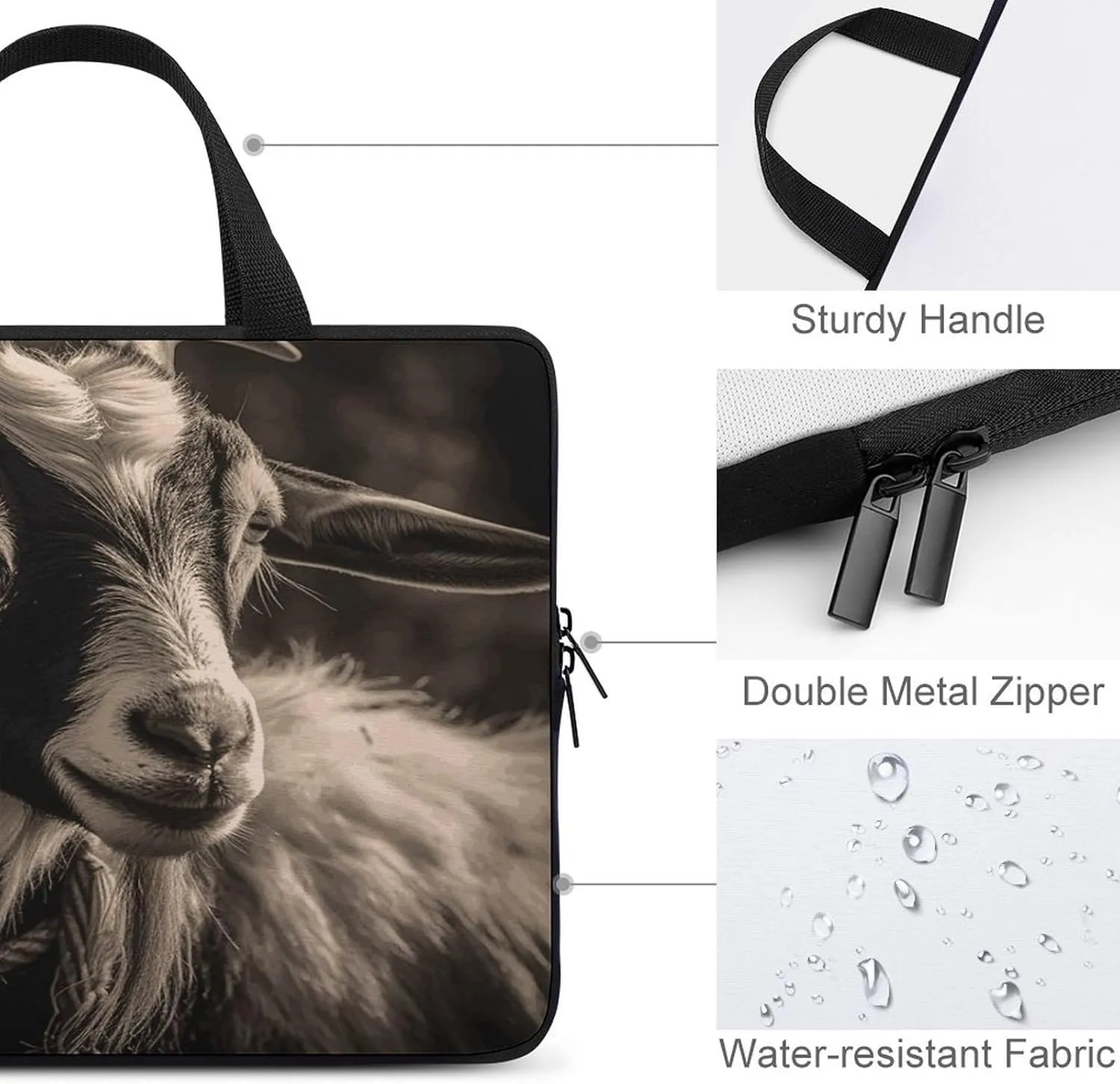 Laptop Bag Ultrathin Black And White Goat Printing Laptop Carrying Case Portability Messenger Bags For Work Travel