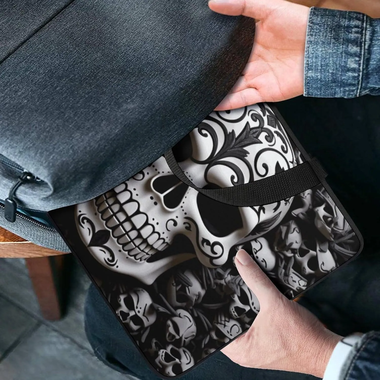 Laptop Bag Ultrathin Black And White Skulls Printing Laptop Carrying Case Portability Messenger Bags For Work Travel