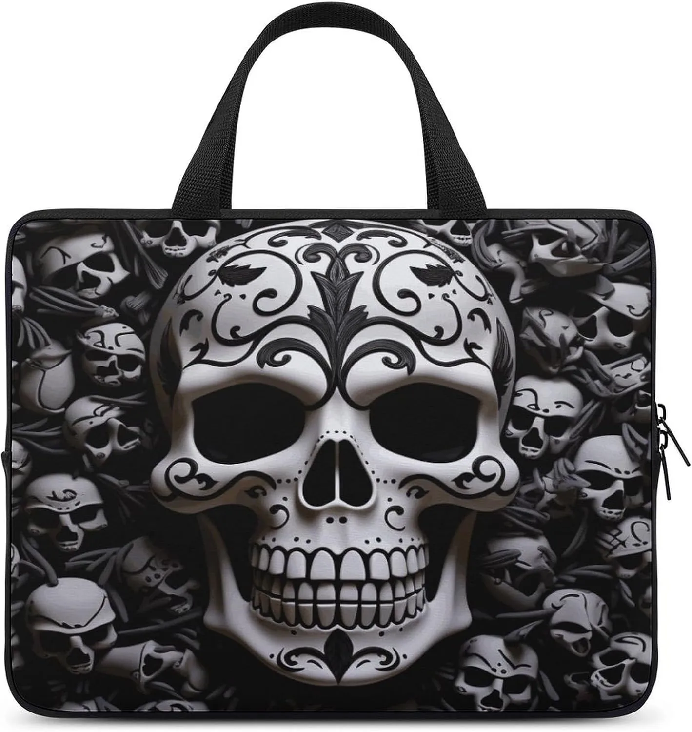 Laptop Bag Ultrathin Black And White Skulls Printing Laptop Carrying Case Portability Messenger Bags For Work Travel