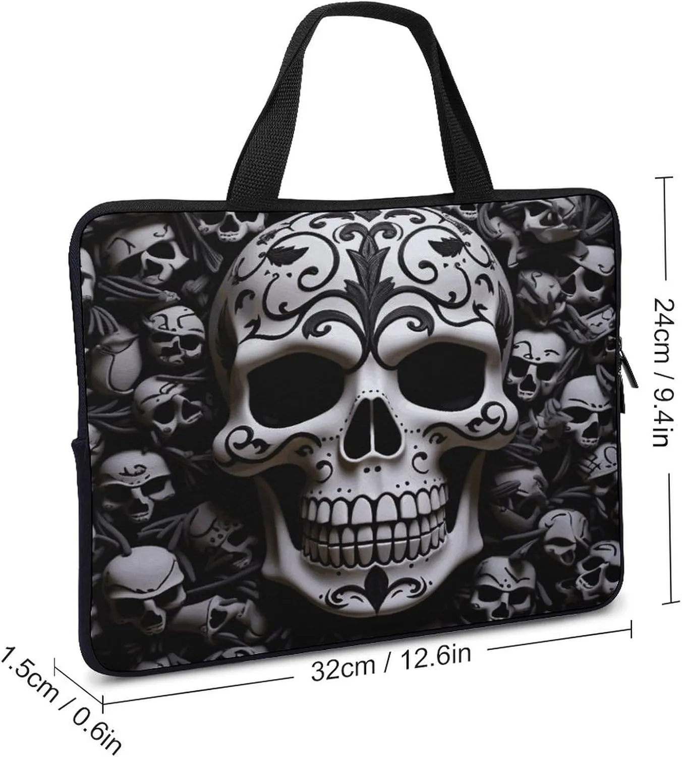 Laptop Bag Ultrathin Black And White Skulls Printing Laptop Carrying Case Portability Messenger Bags For Work Travel