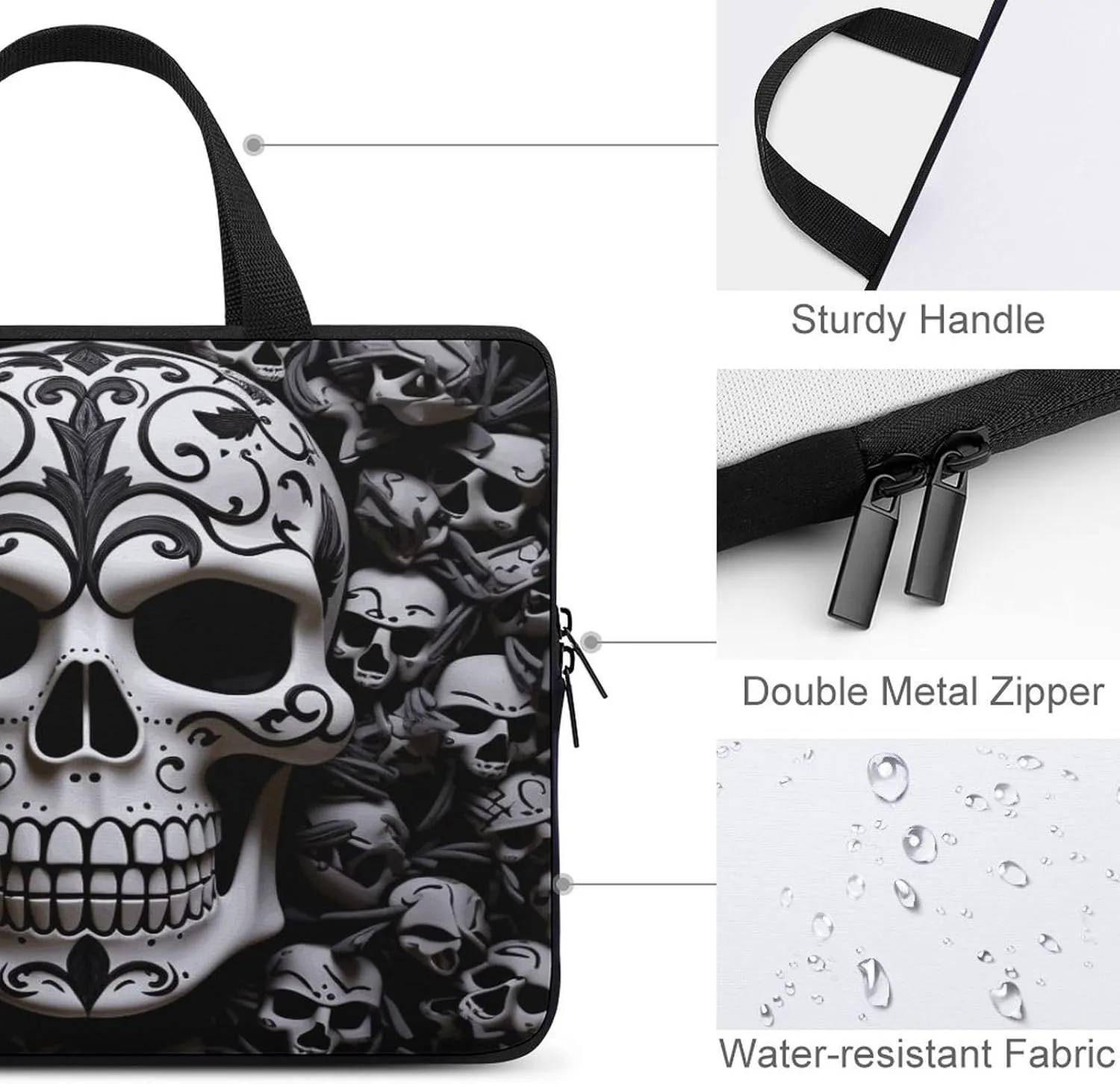 Laptop Bag Ultrathin Black And White Skulls Printing Laptop Carrying Case Portability Messenger Bags For Work Travel