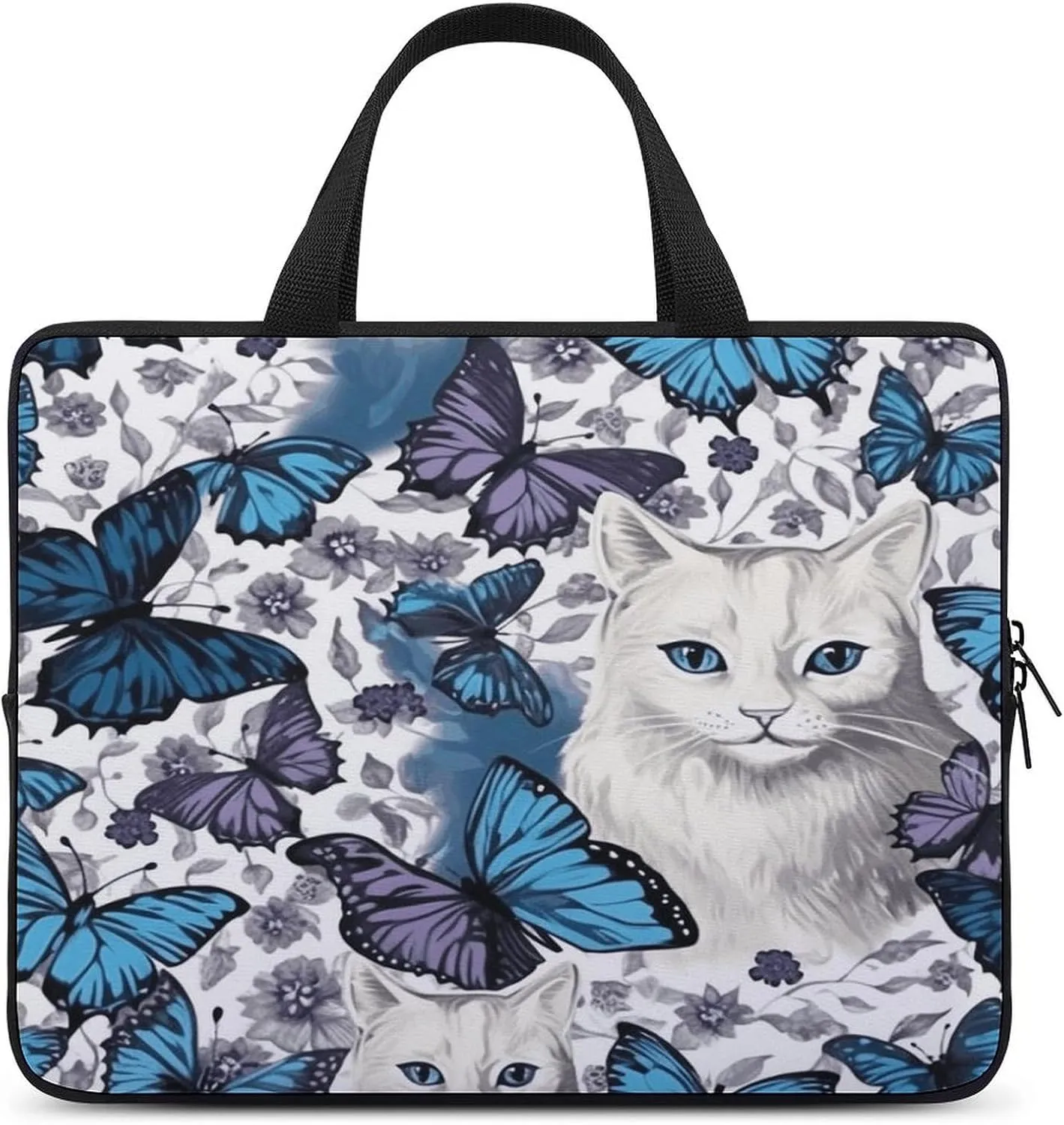 Laptop Bag Ultrathin Blue Butterfly And White Printing Laptop Carrying Case Portability Messenger Bags For Work Travel