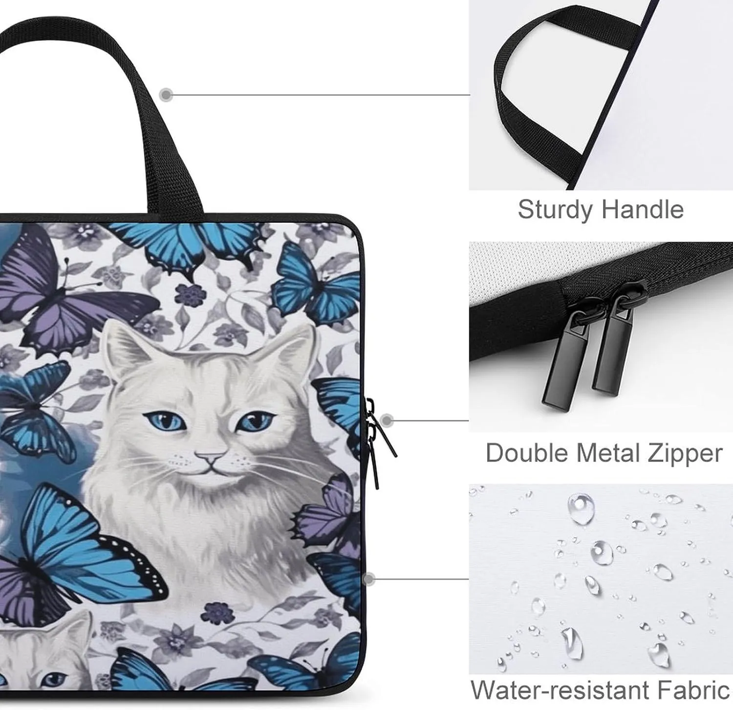 Laptop Bag Ultrathin Blue Butterfly And White Printing Laptop Carrying Case Portability Messenger Bags For Work Travel