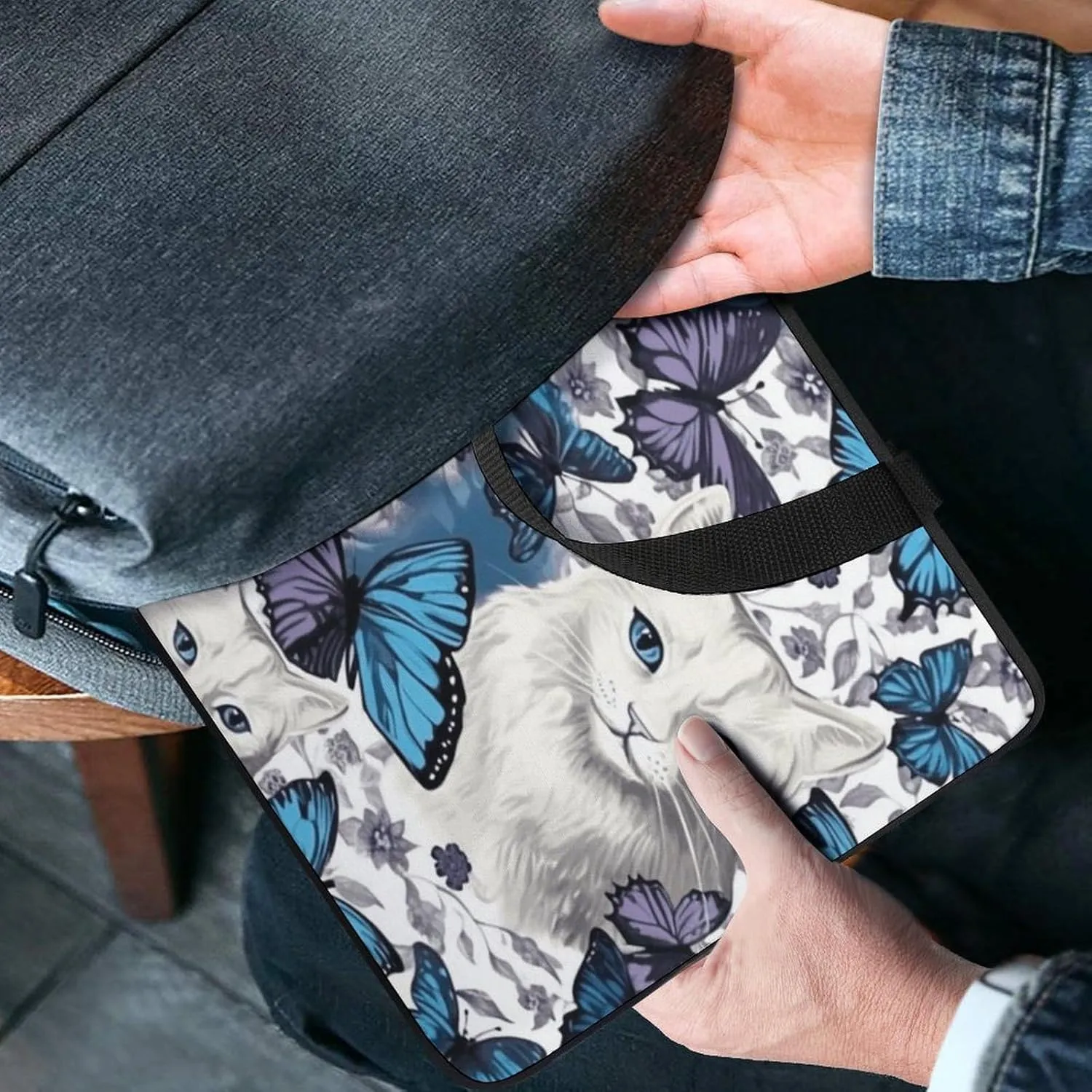 Laptop Bag Ultrathin Blue Butterfly And White Printing Laptop Carrying Case Portability Messenger Bags For Work Travel