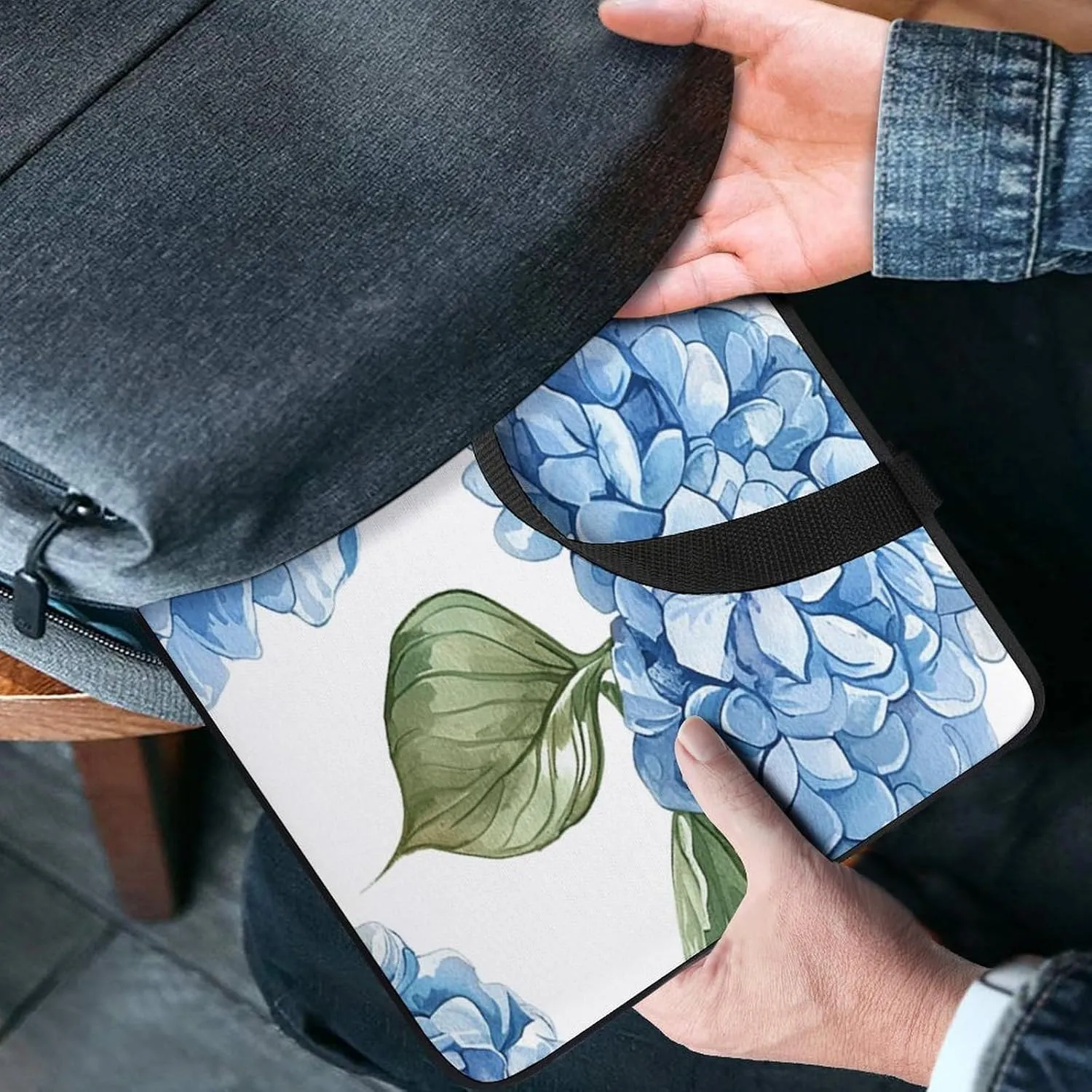 Laptop Bag Ultrathin Blue Hydrangea Pattern Printing Laptop Carrying Case Portability Messenger Bags For Work Travel