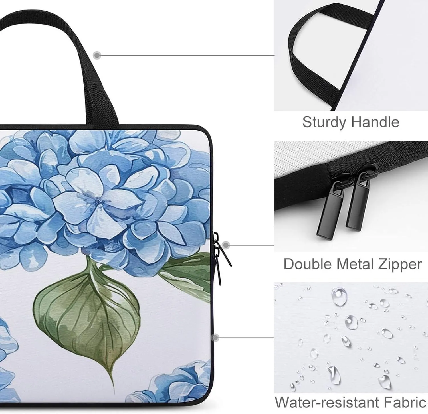 Laptop Bag Ultrathin Blue Hydrangea Pattern Printing Laptop Carrying Case Portability Messenger Bags For Work Travel