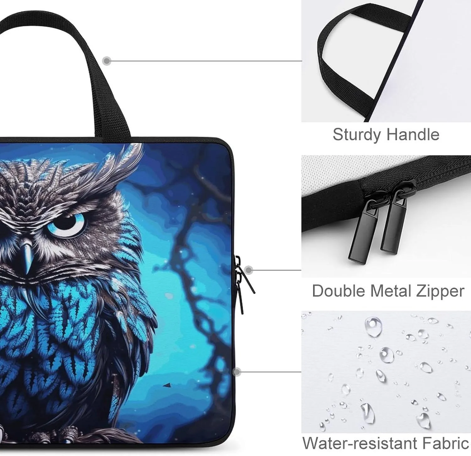 Laptop Bag Ultrathin Blue Owl Printing Laptop Carrying Case Portability Messenger Bags For Work Travel