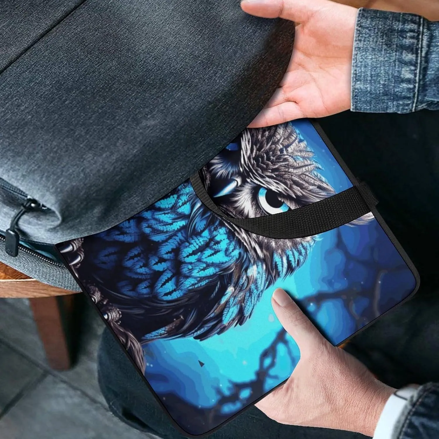 Laptop Bag Ultrathin Blue Owl Printing Laptop Carrying Case Portability Messenger Bags For Work Travel