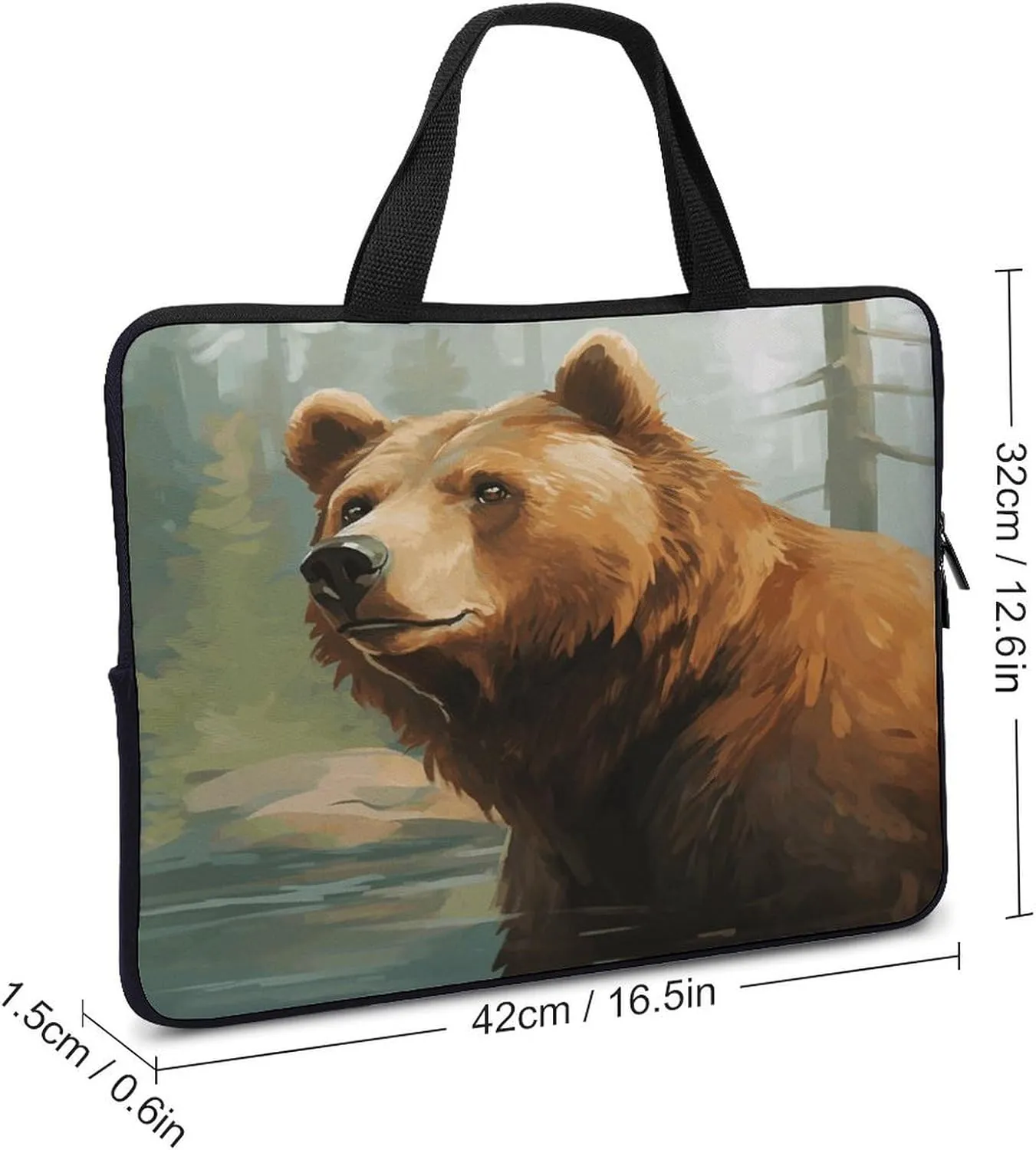 Laptop Bag Ultrathin Brown Bear Water And Trees Printing Laptop Carrying Case Portability Messenger Bags For Work Travel