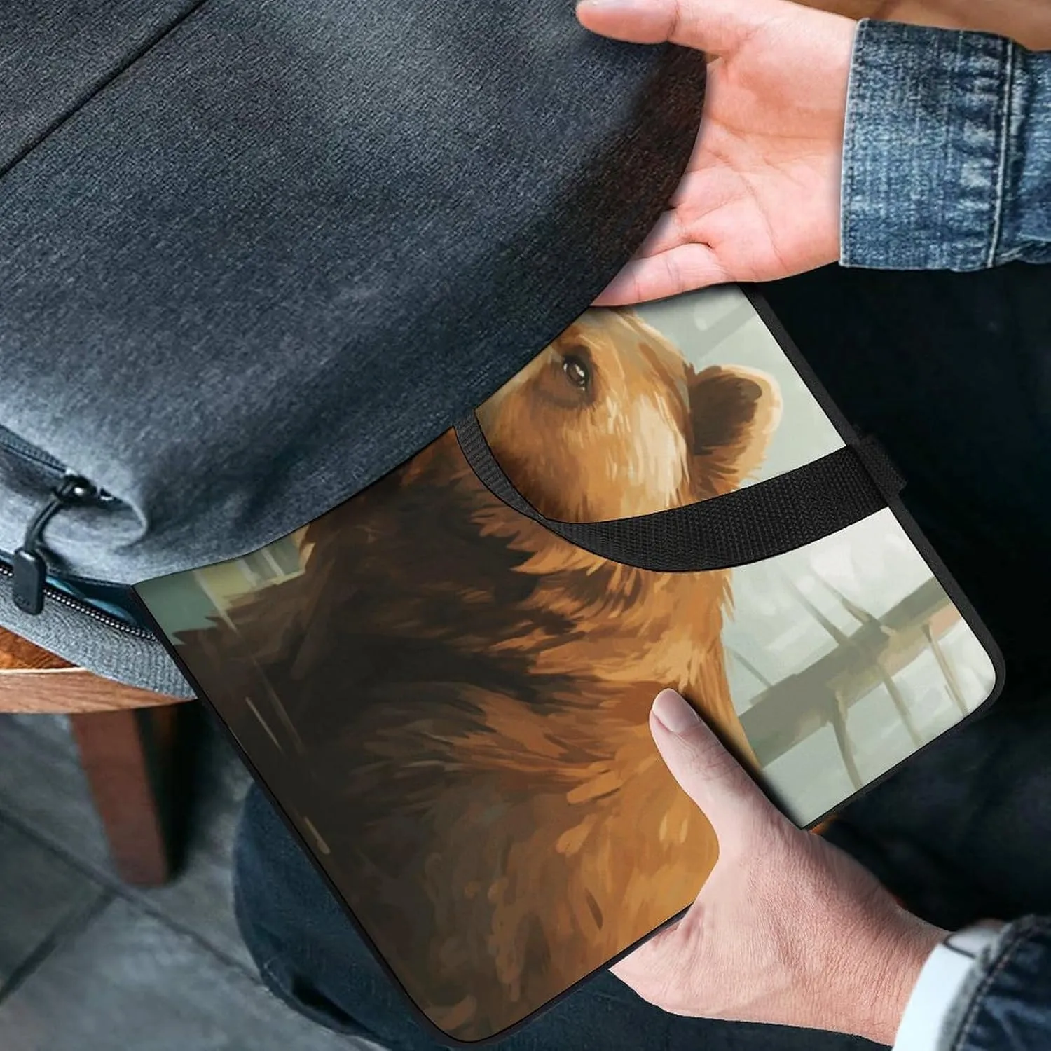 Laptop Bag Ultrathin Brown Bear Water And Trees Printing Laptop Carrying Case Portability Messenger Bags For Work Travel