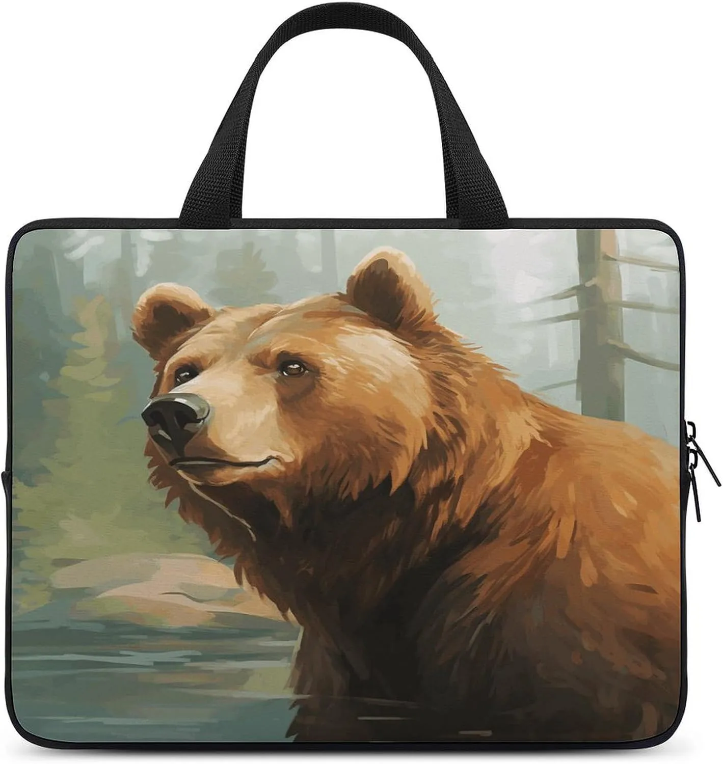 Laptop Bag Ultrathin Brown Bear Water And Trees Printing Laptop Carrying Case Portability Messenger Bags For Work Travel