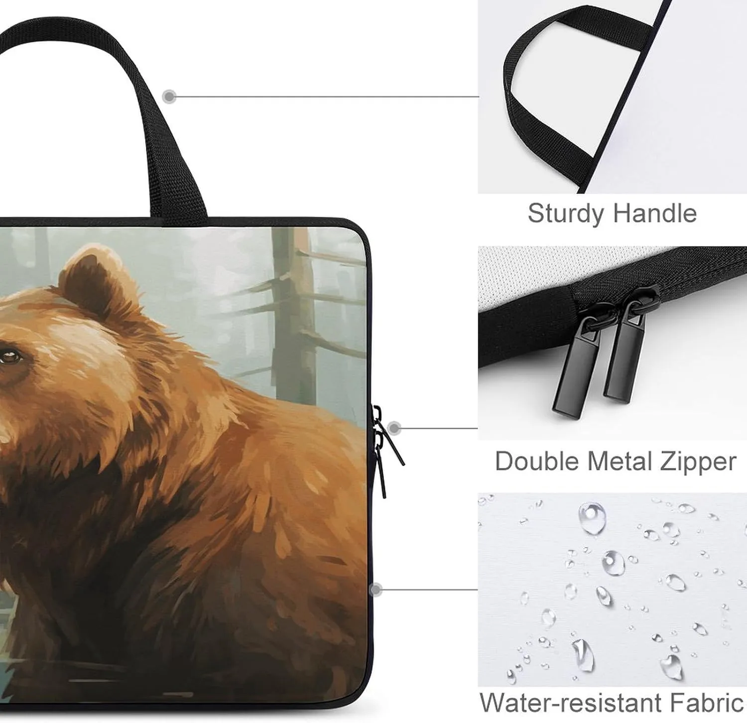 Laptop Bag Ultrathin Brown Bear Water And Trees Printing Laptop Carrying Case Portability Messenger Bags For Work Travel